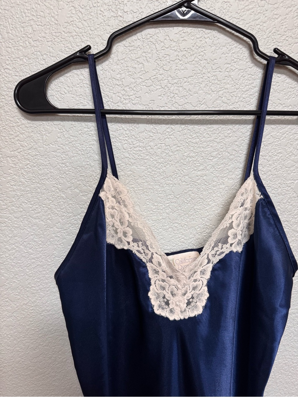 Vintage 90s Lace Trim V Neck Satin Mini Slip Dress Navy Women’s M Y2K Lingerie - Picture 3 of 8